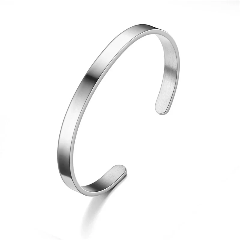 Minimal Stainless Steel Open C Flat Band Cuff Bracelet