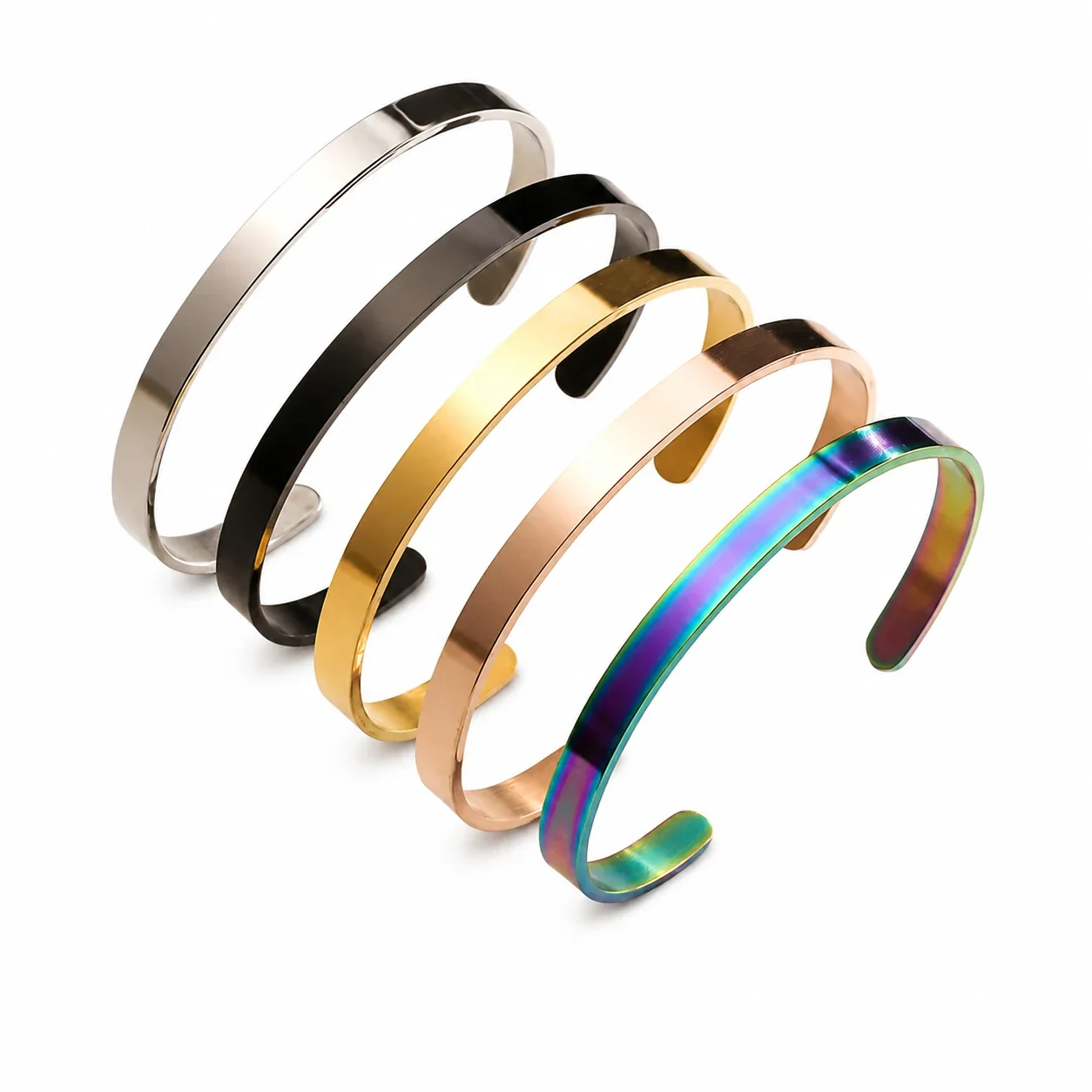 Minimal Stainless Steel Open C Flat Band Cuff Bracelet