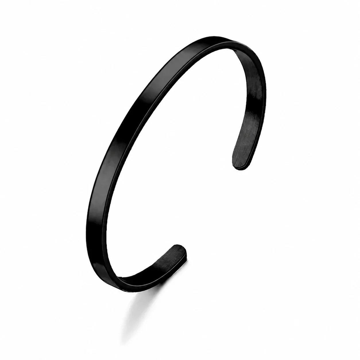 Minimal Stainless Steel Open C Flat Band Cuff Bracelet - 4 mm Black