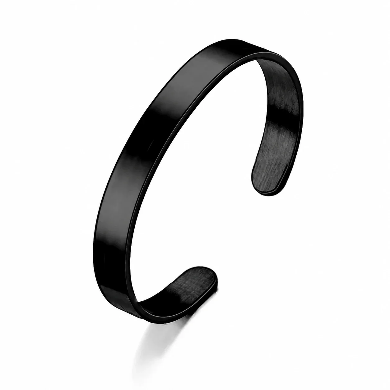 Minimal Stainless Steel Open C Flat Band Cuff Bracelet - 8 mm Black