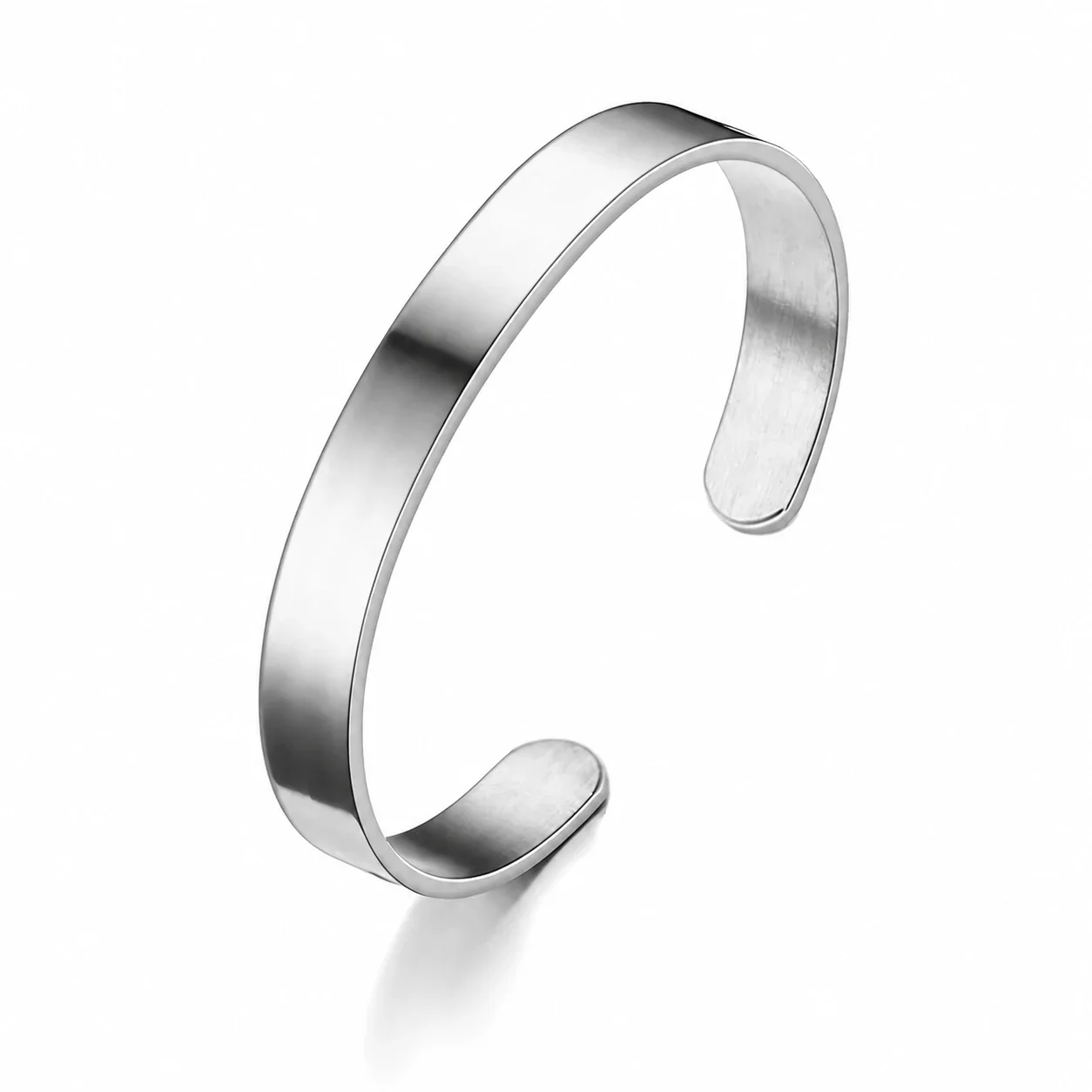 Minimal Stainless Steel Open C Flat Band Cuff Bracelet - 8 mm Silver