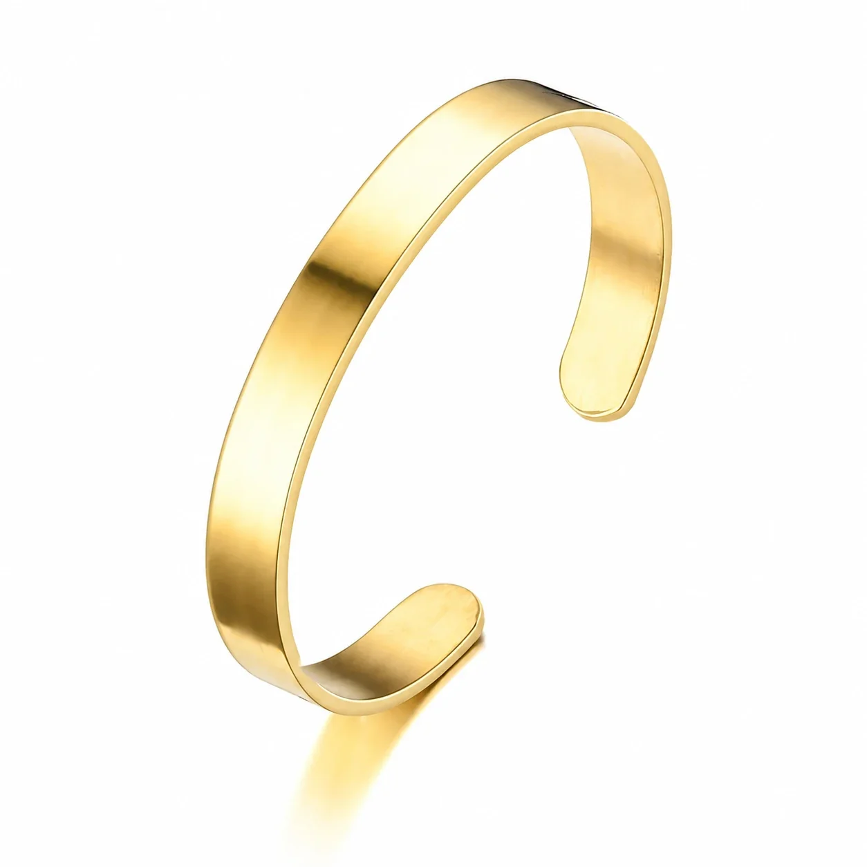Minimal Stainless Steel Open C Flat Band Cuff Bracelet - 8 mm Gold