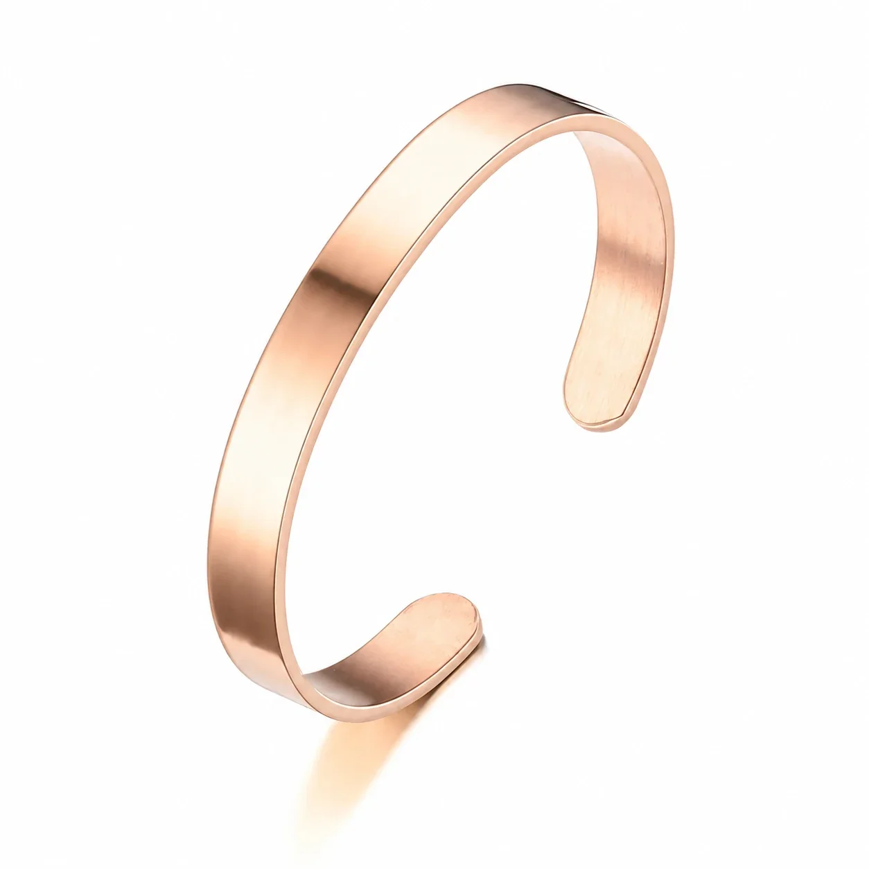 Minimal Stainless Steel Open C Flat Band Cuff Bracelet - 8 mm Rose Gold