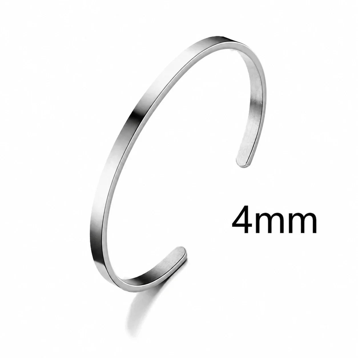 Minimal Stainless Steel Open C Flat Band Cuff Bracelet - 4 mm Silver