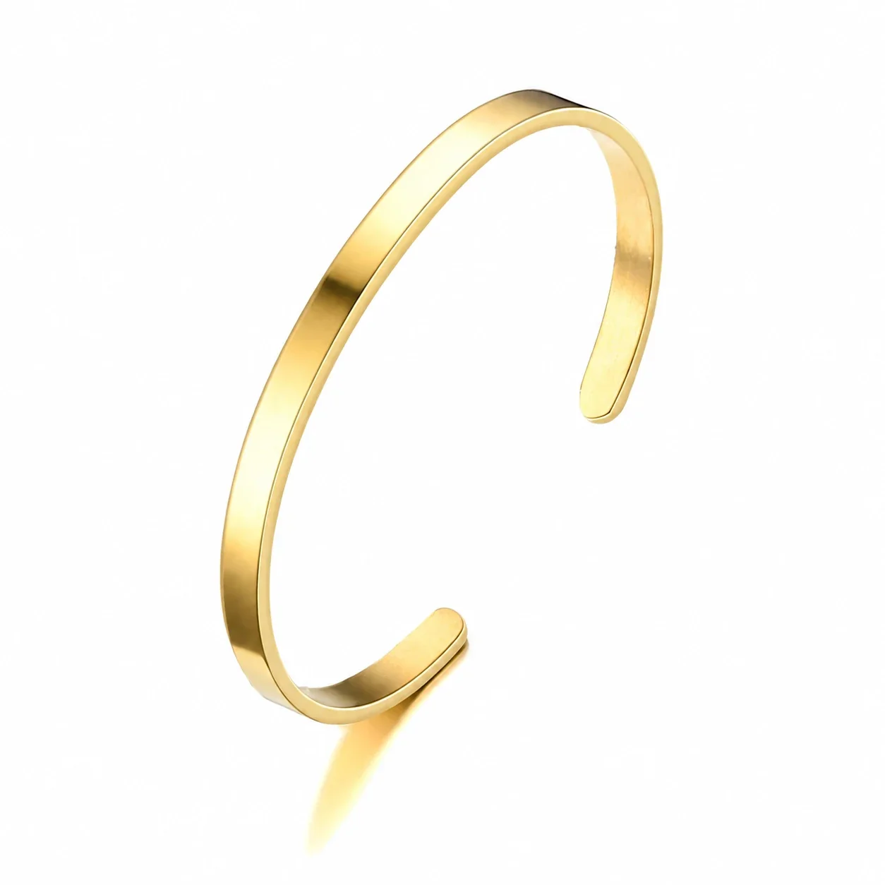 Minimal Stainless Steel Open C Flat Band Cuff Bracelet - 4 mm Gold