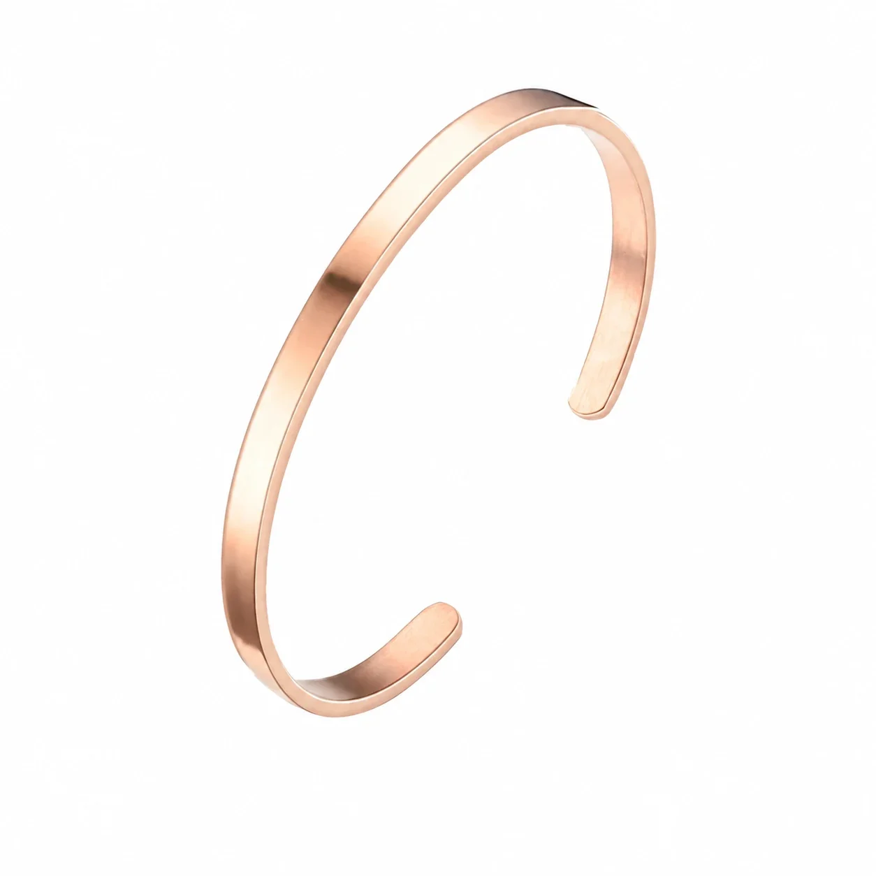 Minimal Stainless Steel Open C Flat Band Cuff Bracelet - 4 mm Rose Gold