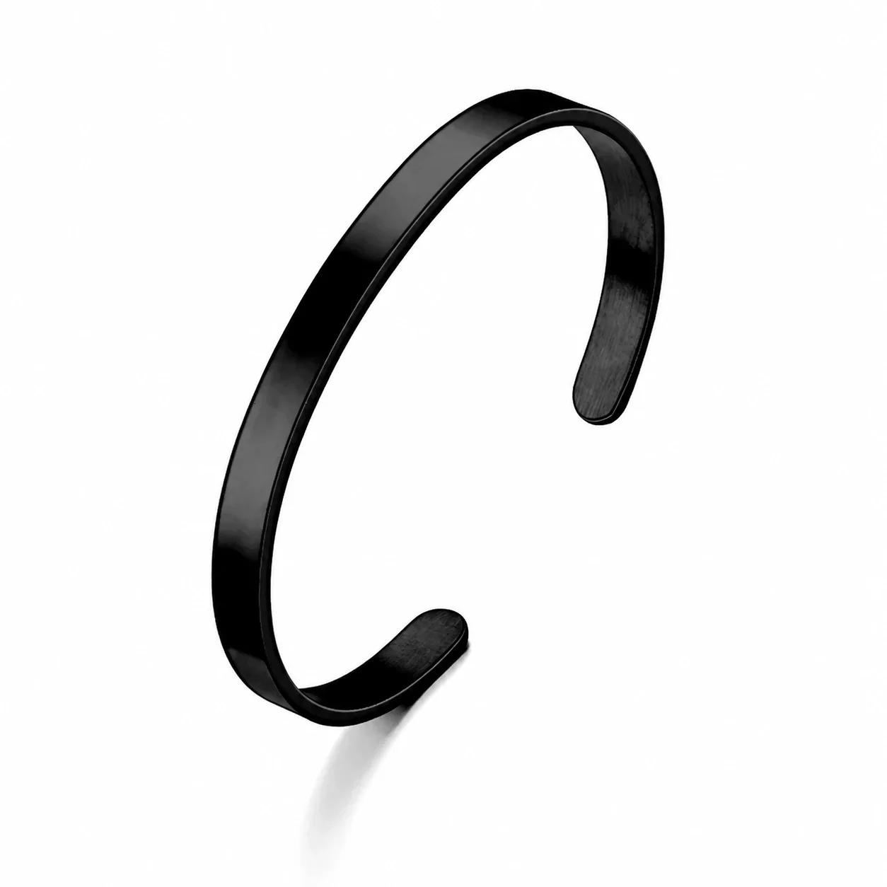 Minimal Stainless Steel Open C Flat Band Cuff Bracelet - 6 mm Black
