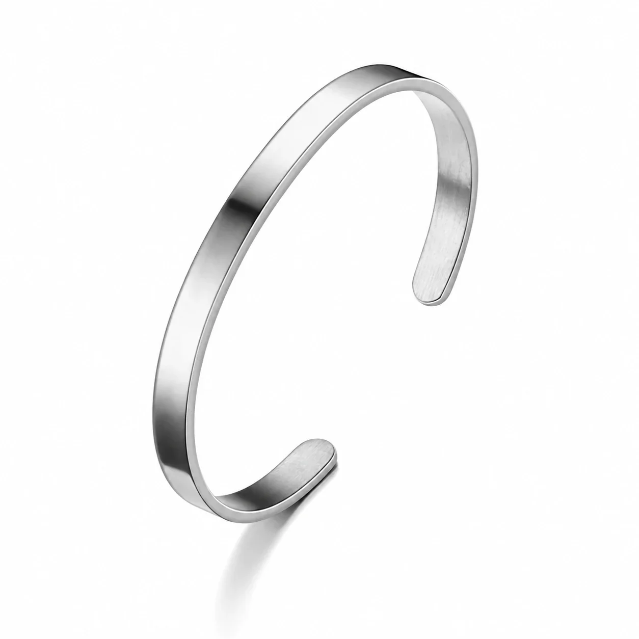 Minimal Stainless Steel Open C Flat Band Cuff Bracelet - 6 mm Silver