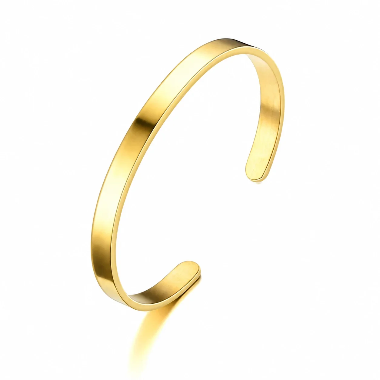 Minimal Stainless Steel Open C Flat Band Cuff Bracelet - 6 mm Gold