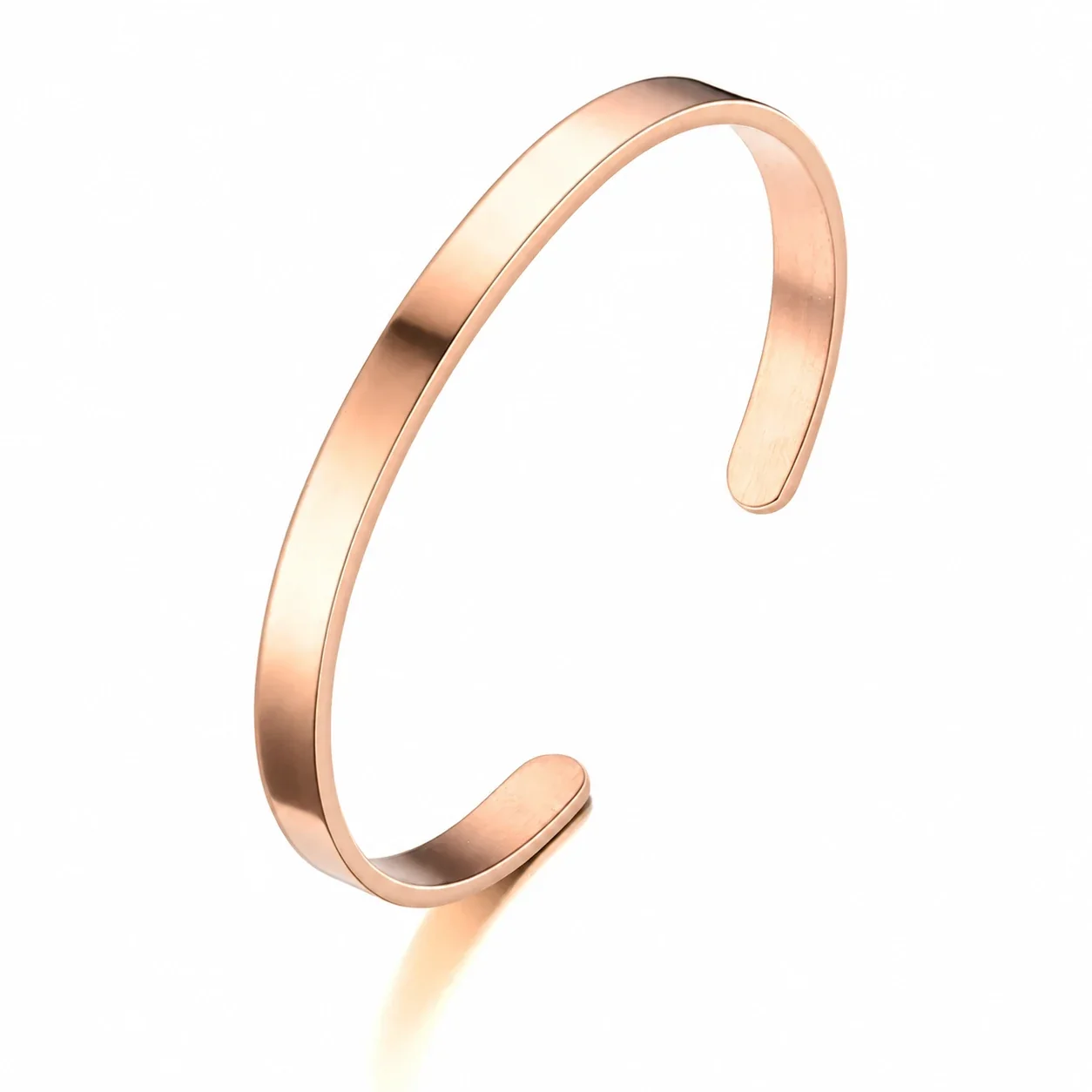 Minimal Stainless Steel Open C Flat Band Cuff Bracelet - 6 mm Rose Gold