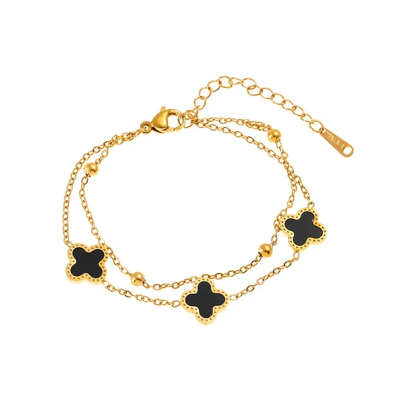 Anklet: Double Fine Chains & Black Clover Motifs, Stainless Steel