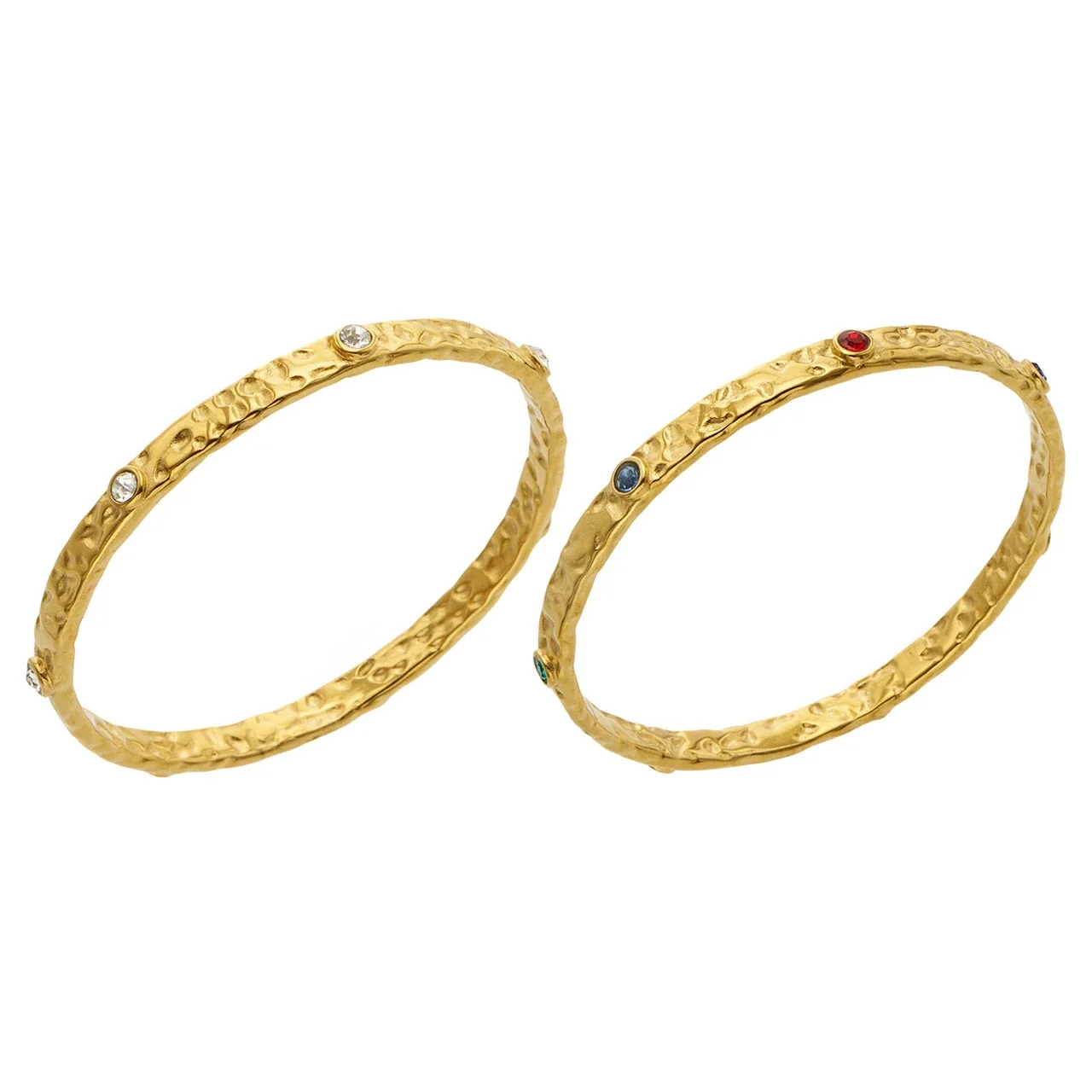 Hammered 18K Gold-Plated 316L Round CZ Bangle Bracelet