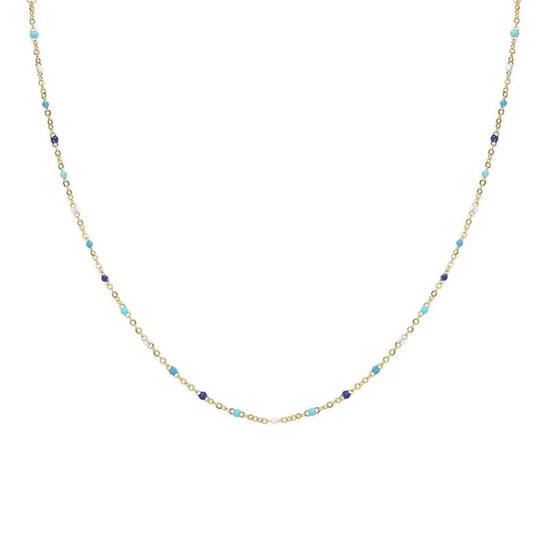 Delicate Gold-Plated Beaded Station Chain Necklace