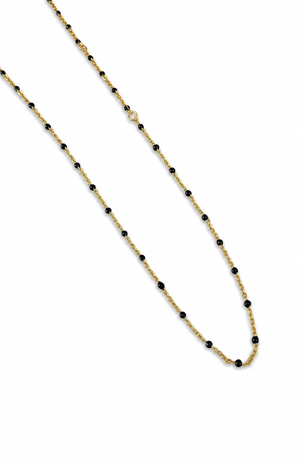 Delicate Gold-Plated Beaded Station Chain Necklace - Black