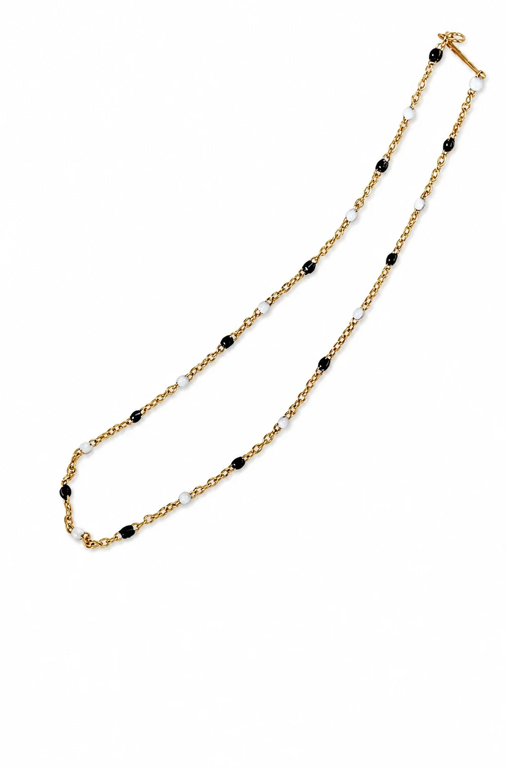 Delicate Gold-Plated Beaded Station Chain Necklace - Black White
