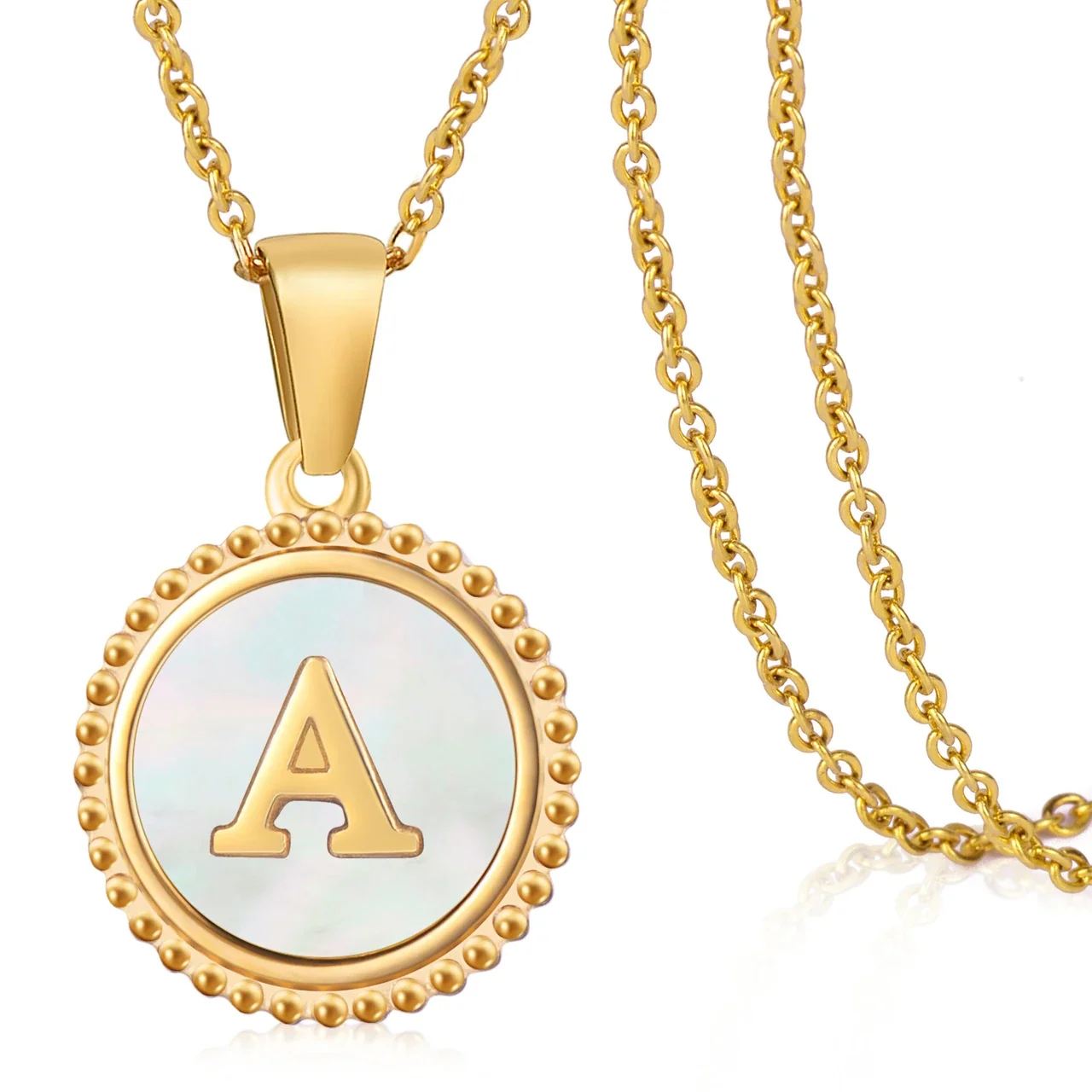 Personalized 18K Gold-Plated Shell Initial Pendant Necklace