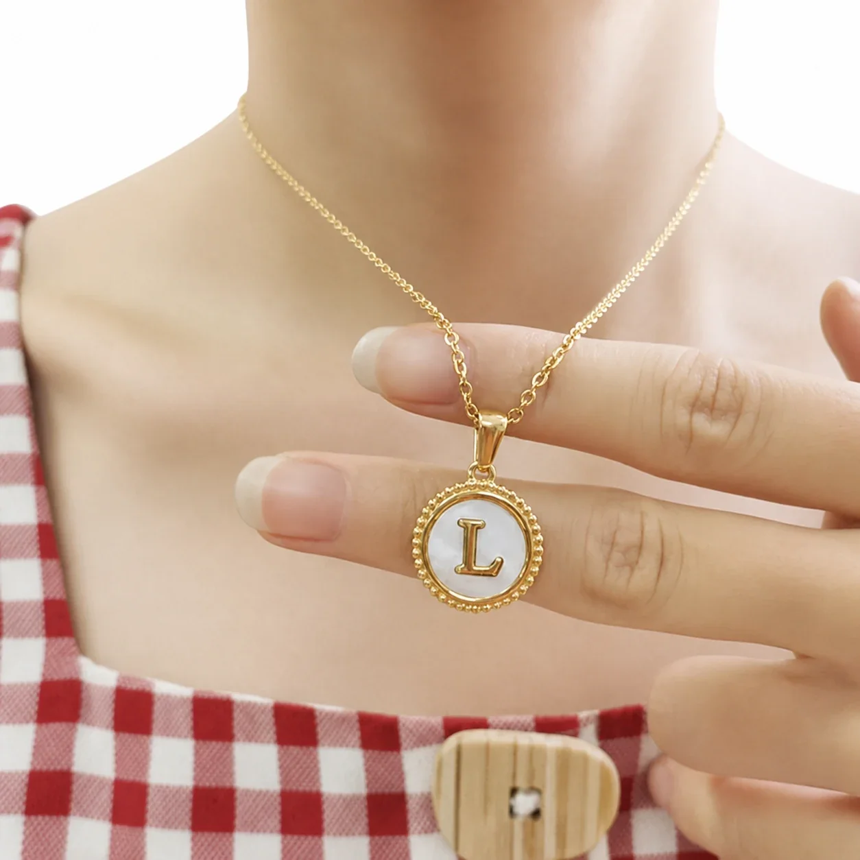 Personalized 18K Gold-Plated Shell Initial Pendant Necklace