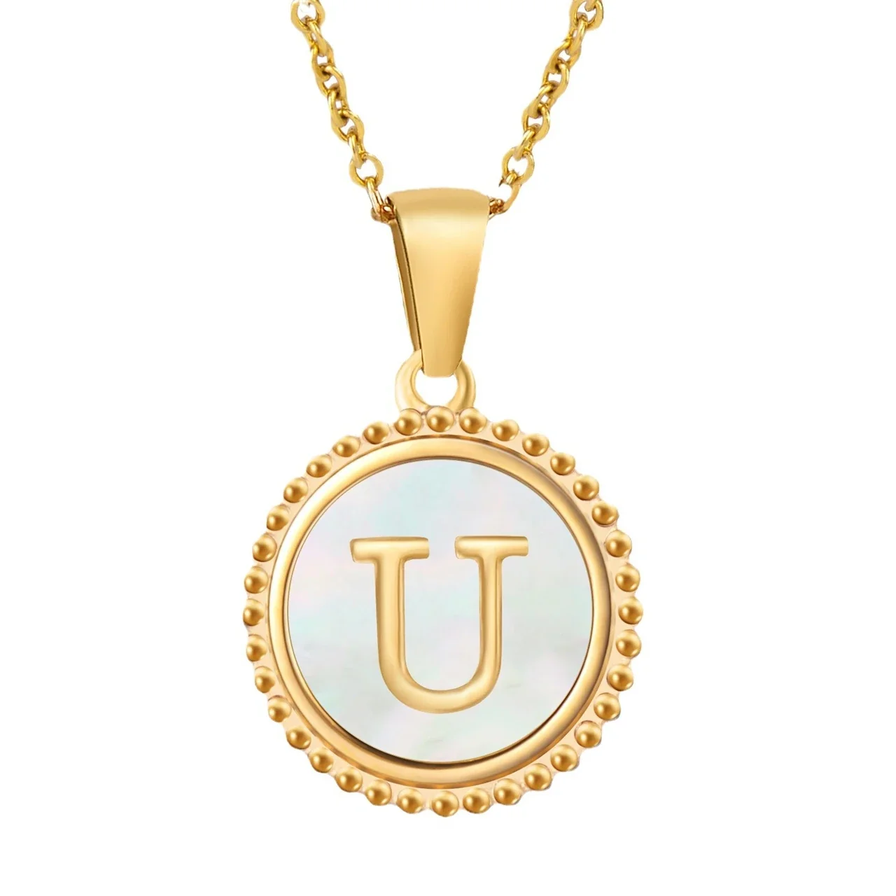 Personalized 18K Gold-Plated Shell Initial Pendant Necklace