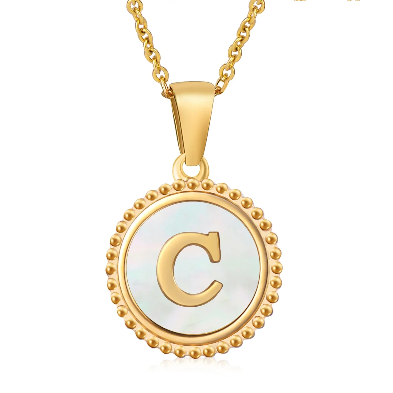 Personalized 18K Gold-Plated Shell Initial Pendant Necklace - White Shell K
