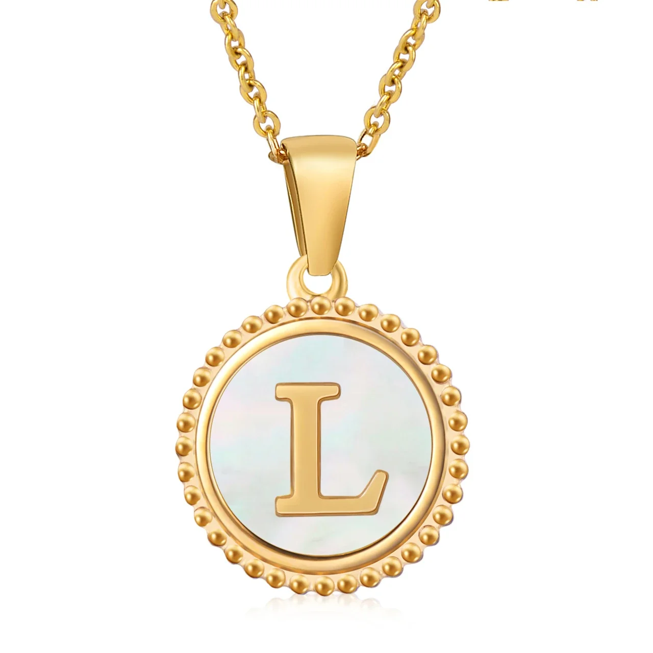 Personalized 18K Gold-Plated Shell Initial Pendant Necklace - White Shell L