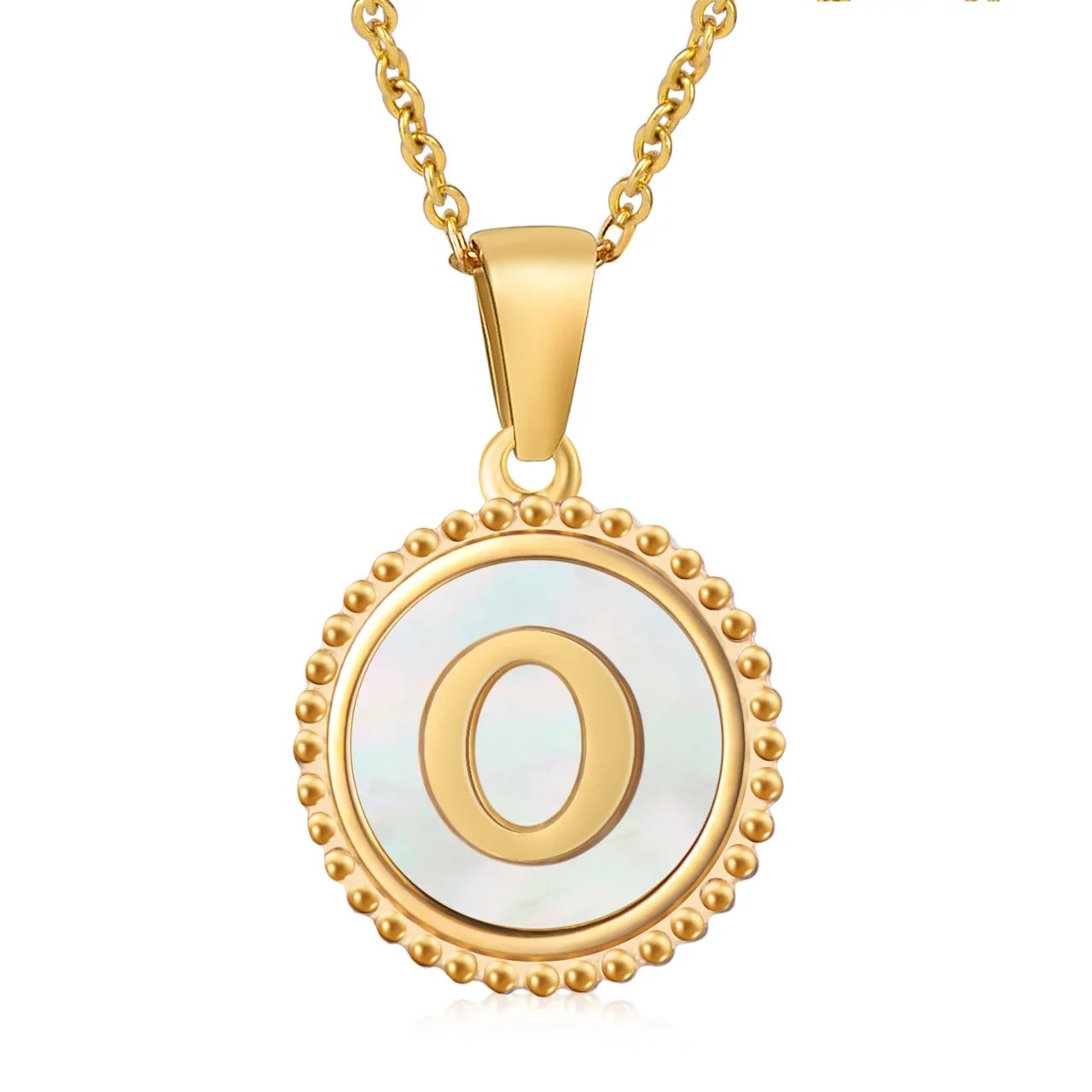 Personalized 18K Gold-Plated Shell Initial Pendant Necklace - White Shell O