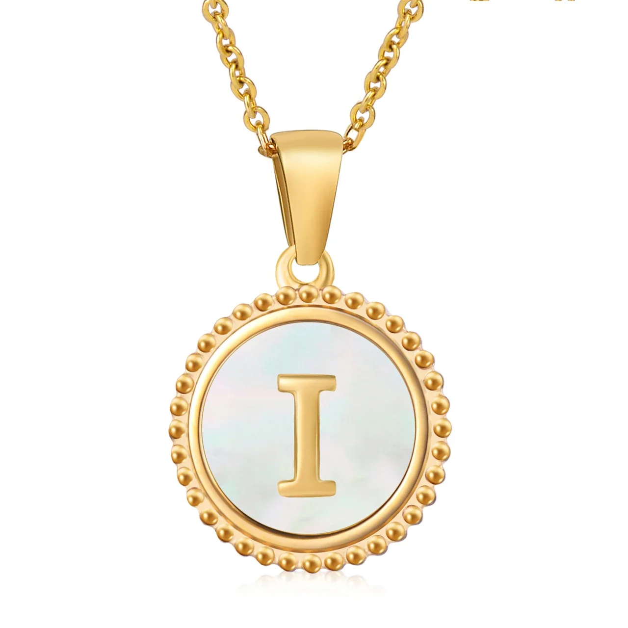 Personalized 18K Gold-Plated Shell Initial Pendant Necklace - White Shell P