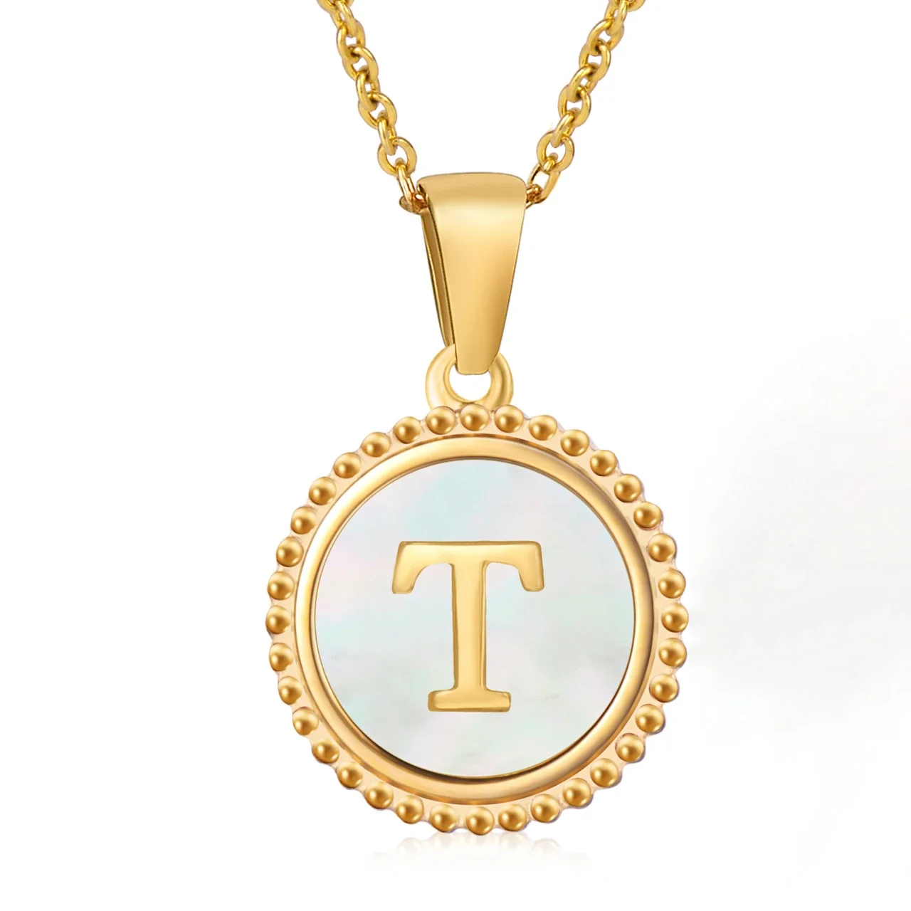 Personalized 18K Gold-Plated Shell Initial Pendant Necklace - White Shell T