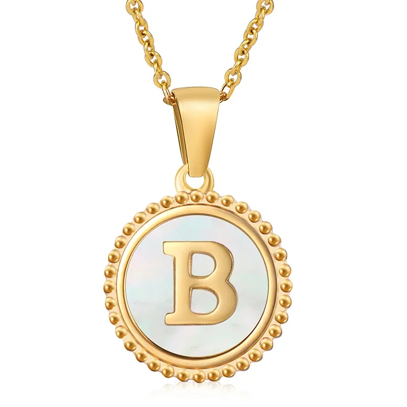 Personalized 18K Gold-Plated Shell Initial Pendant Necklace - White Shell B
