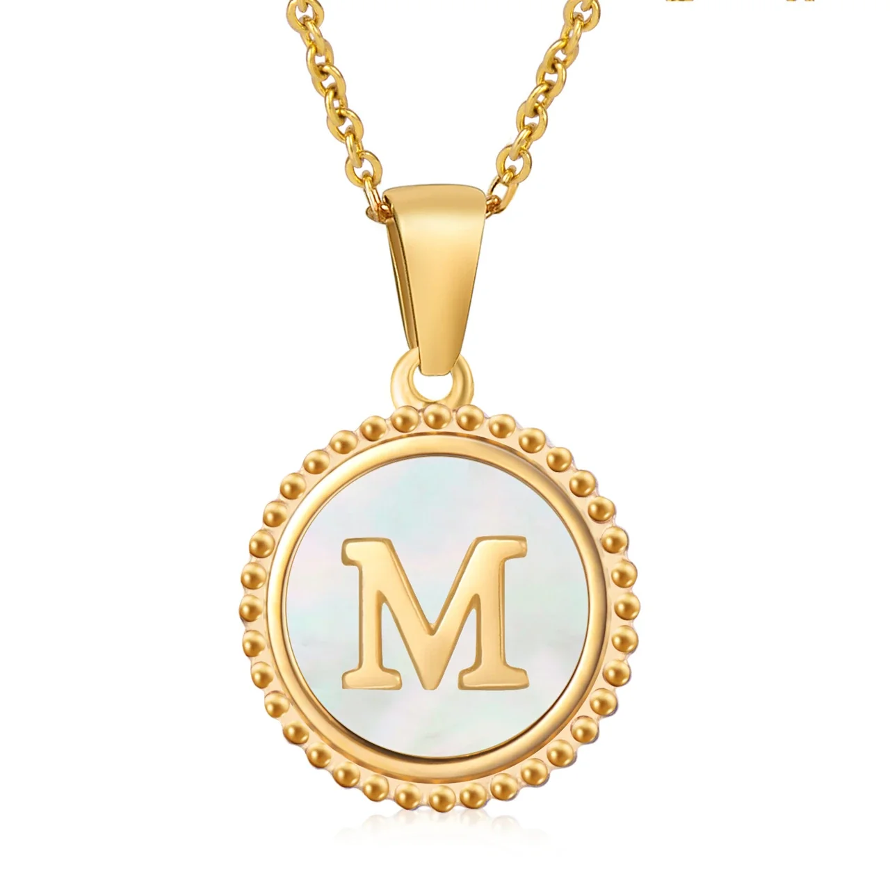 Personalized 18K Gold-Plated Shell Initial Pendant Necklace - White Shell W
