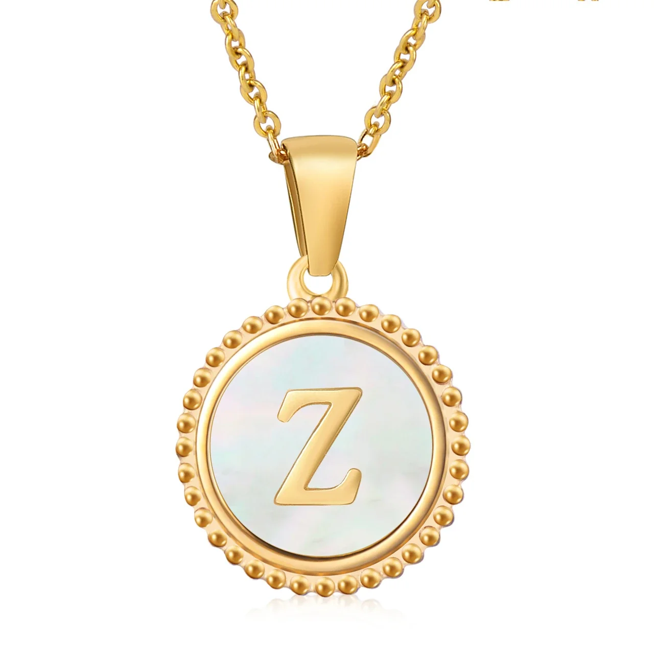 Personalized 18K Gold-Plated Shell Initial Pendant Necklace - White Shell Z