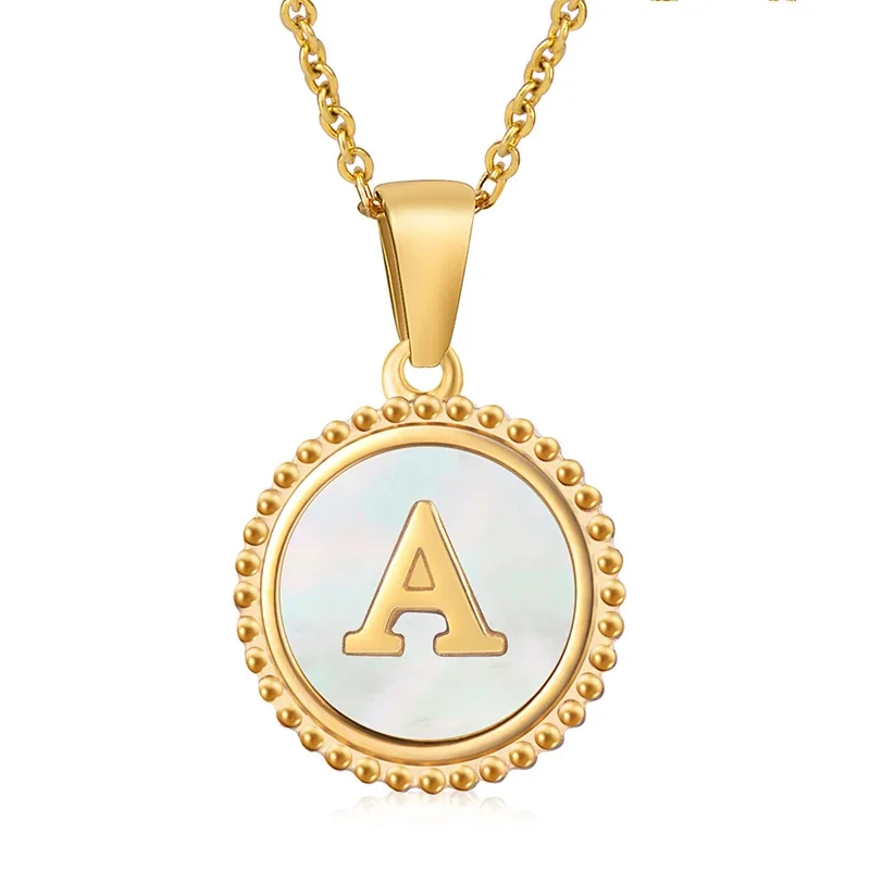 Personalized 18K Gold-Plated Shell Initial Pendant Necklace - White Shell D