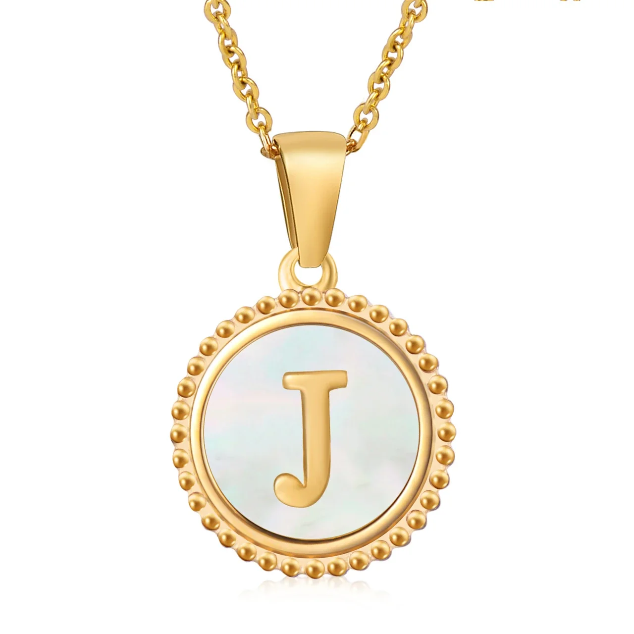 Personalized 18K Gold-Plated Shell Initial Pendant Necklace - White Shell J