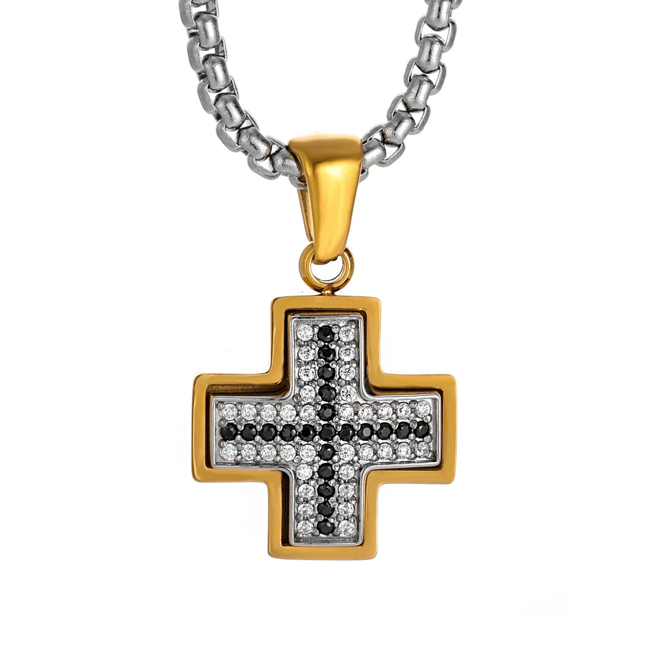 Iced 316 Stainless Steel Cross Pendant Necklace