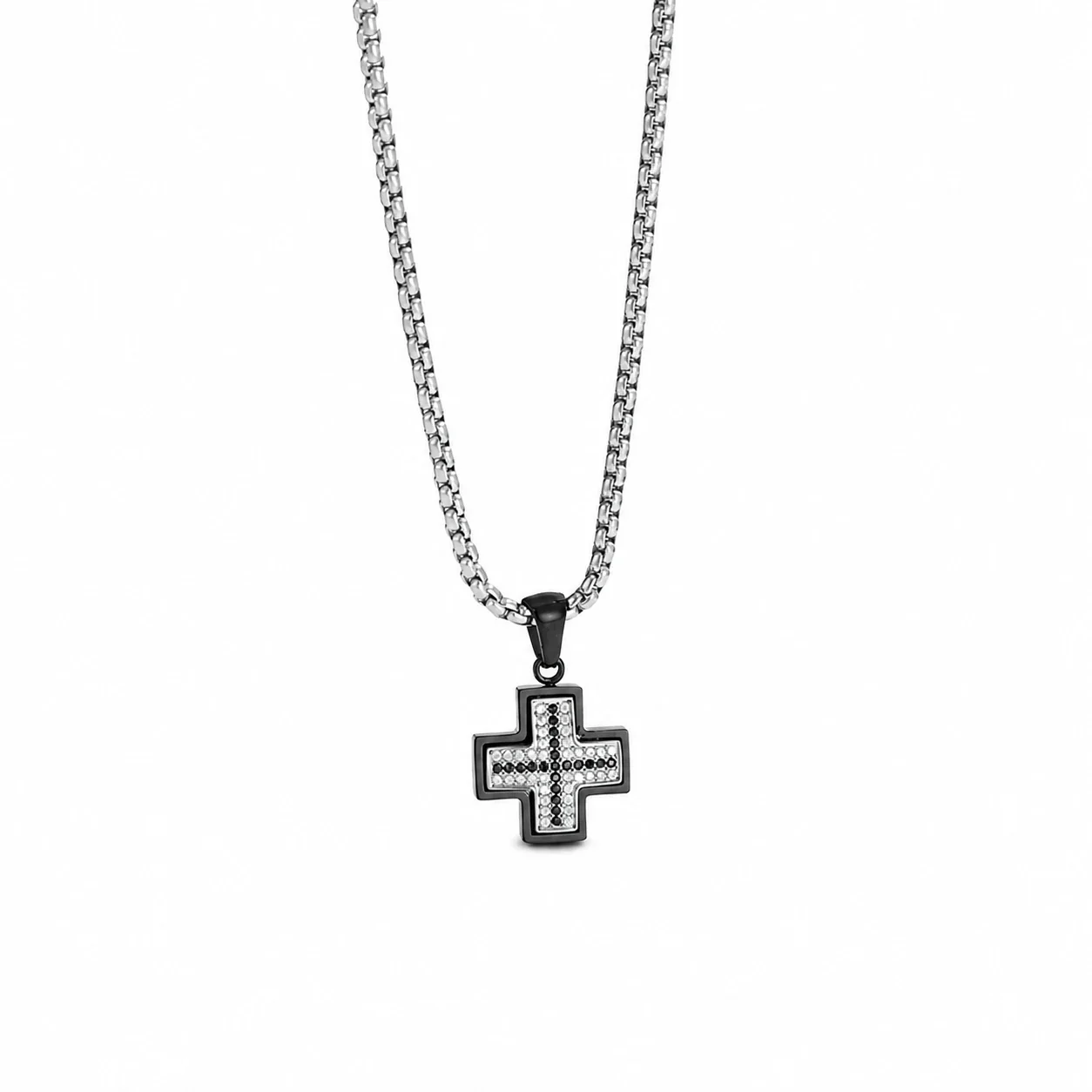Iced 316 Stainless Steel Cross Pendant Necklace