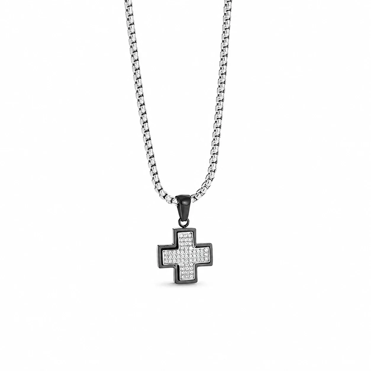 Iced 316 Stainless Steel Cross Pendant Necklace
