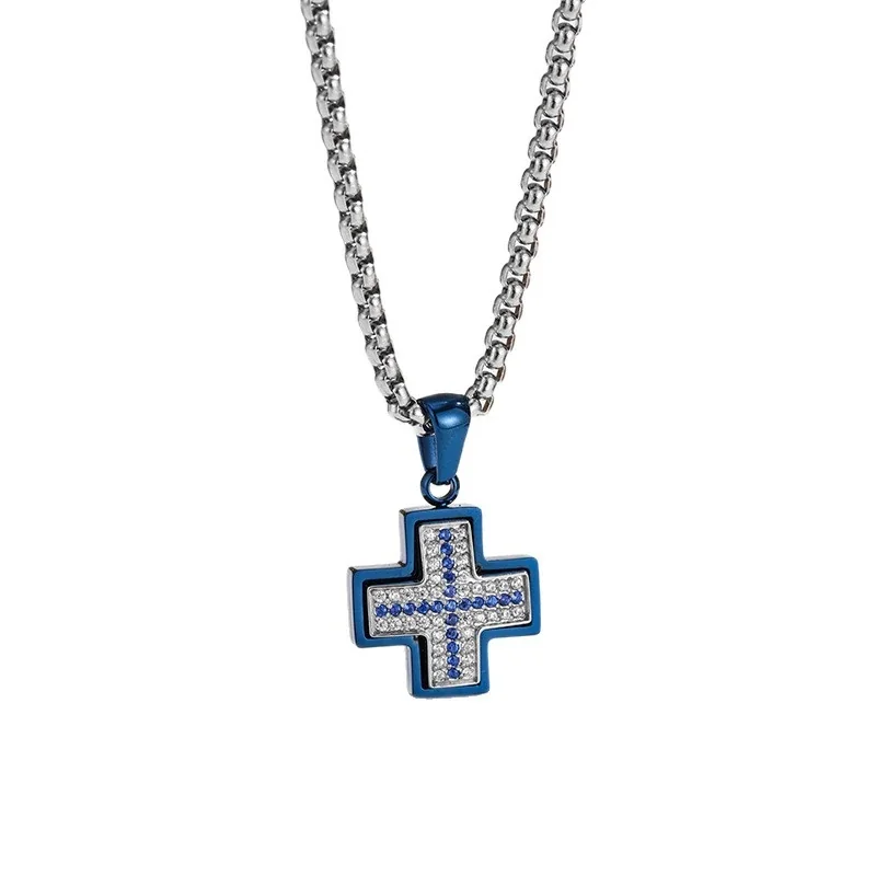 Iced 316 Stainless Steel Cross Pendant Necklace