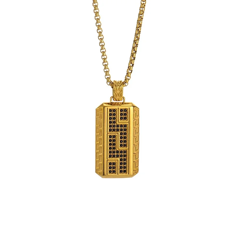 Bold 316 Stainless Steel Pavé Tag Pendant Necklace