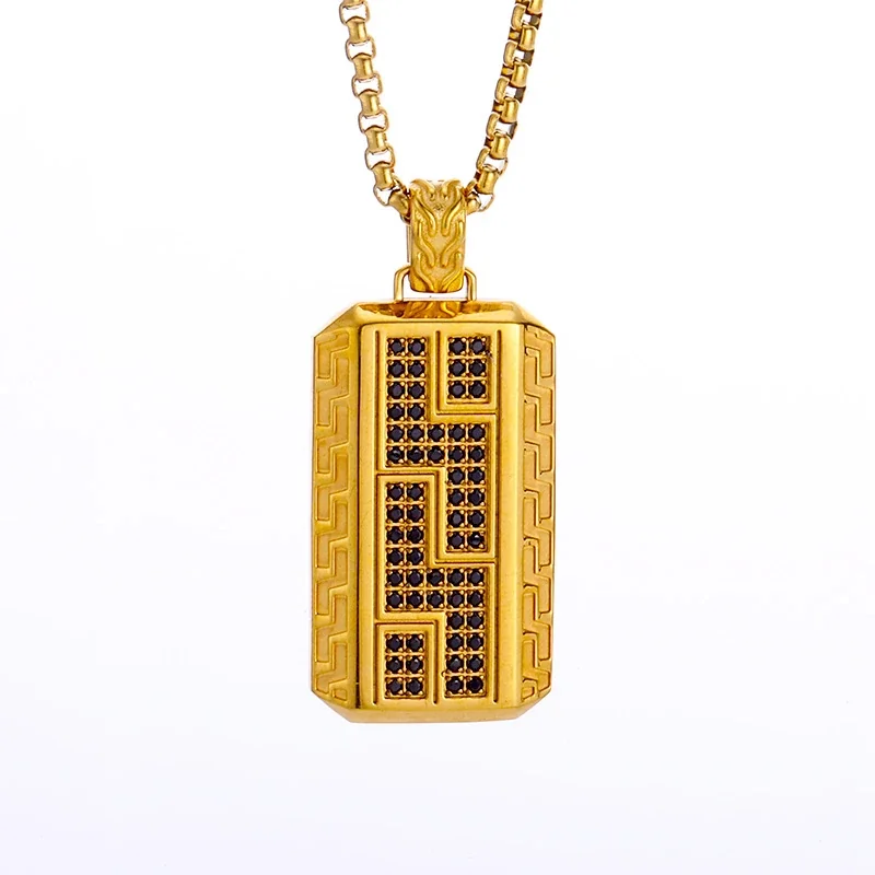 Bold 316 Stainless Steel Pavé Tag Pendant Necklace