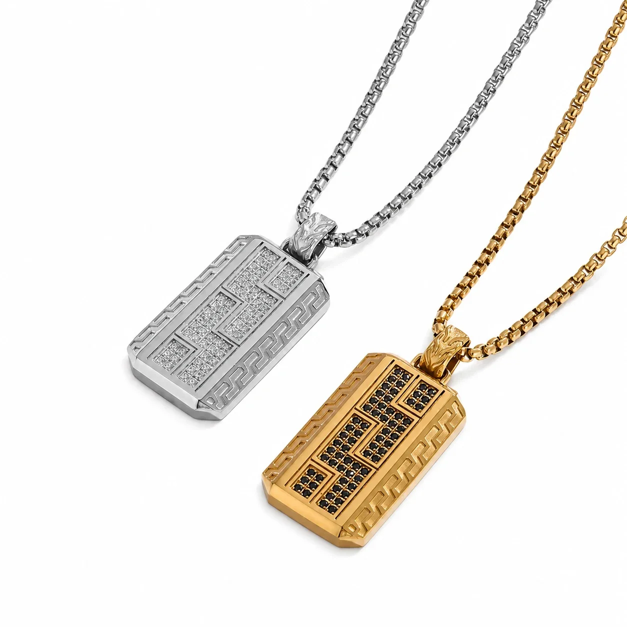Bold 316 Stainless Steel Pavé Tag Pendant Necklace