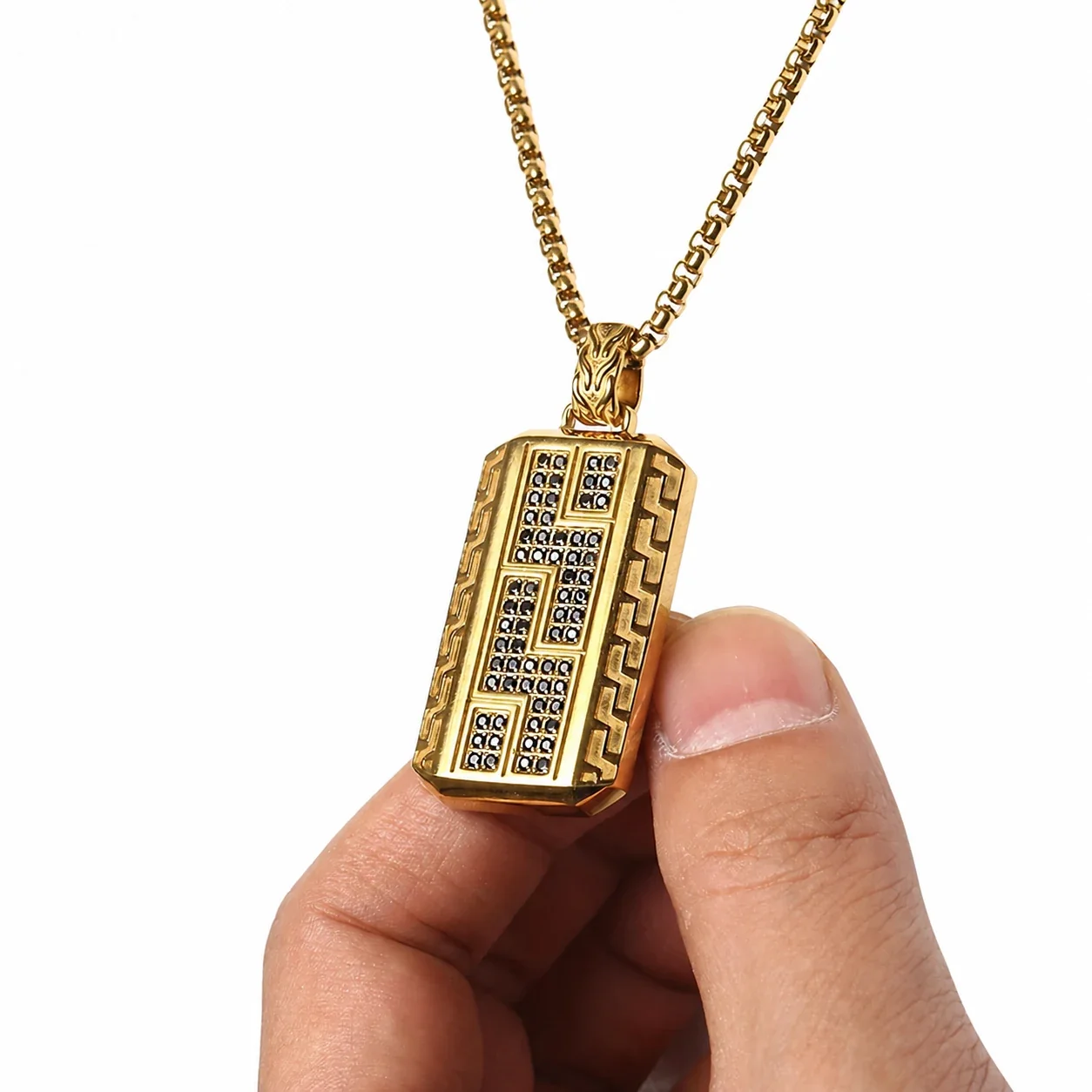 Bold 316 Stainless Steel Pavé Tag Pendant Necklace