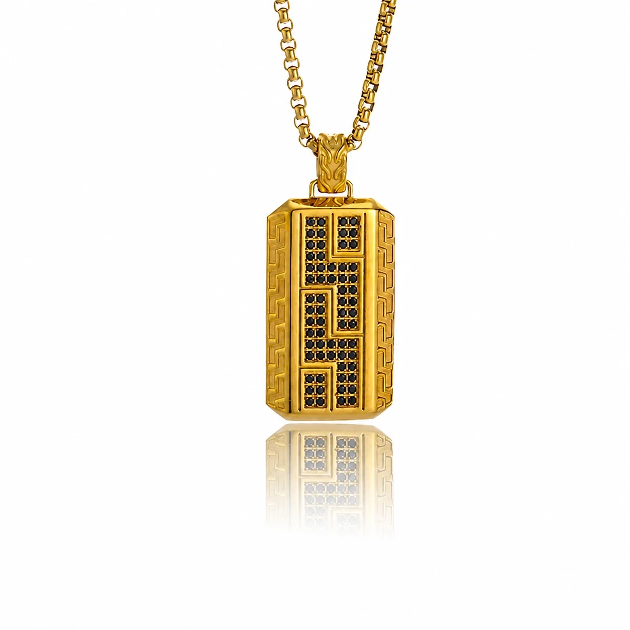 Bold 316 Stainless Steel Pavé Tag Pendant Necklace - Gold Pavé Tag