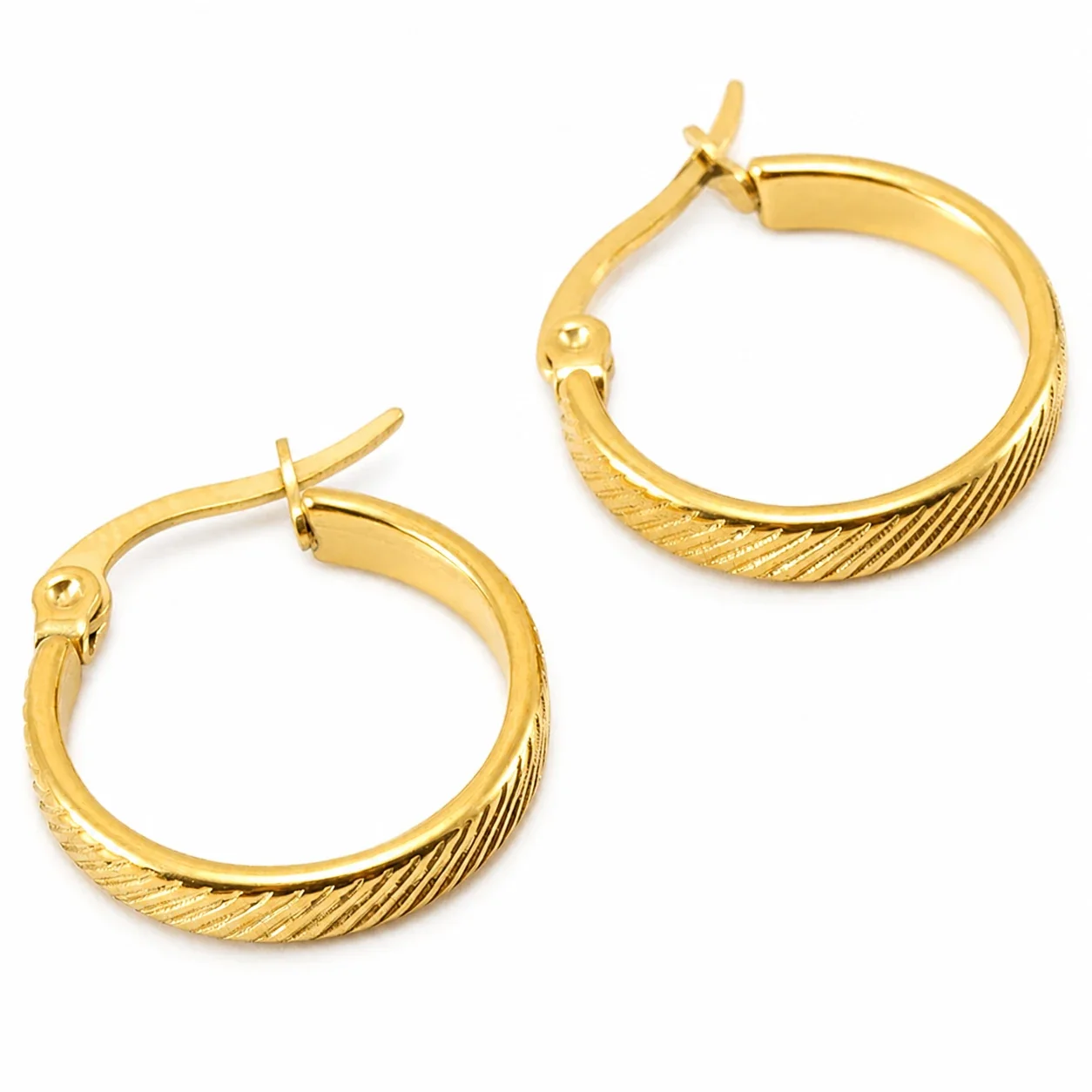 Refined 18K Gold-Plated Ribbed Oval Hoop Earrings - Gold