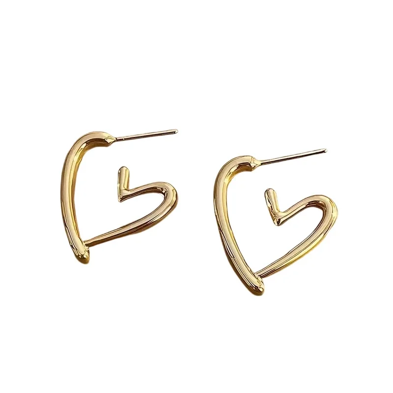 Sculptural 18K Gold PVD Open Heart Stud Earrings