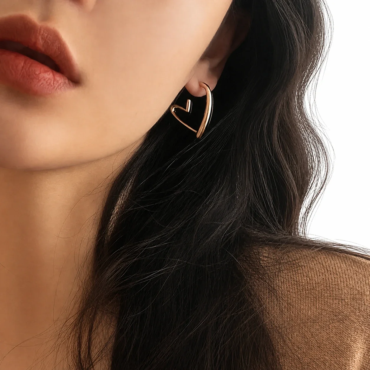Sculptural 18K Gold PVD Open Heart Stud Earrings