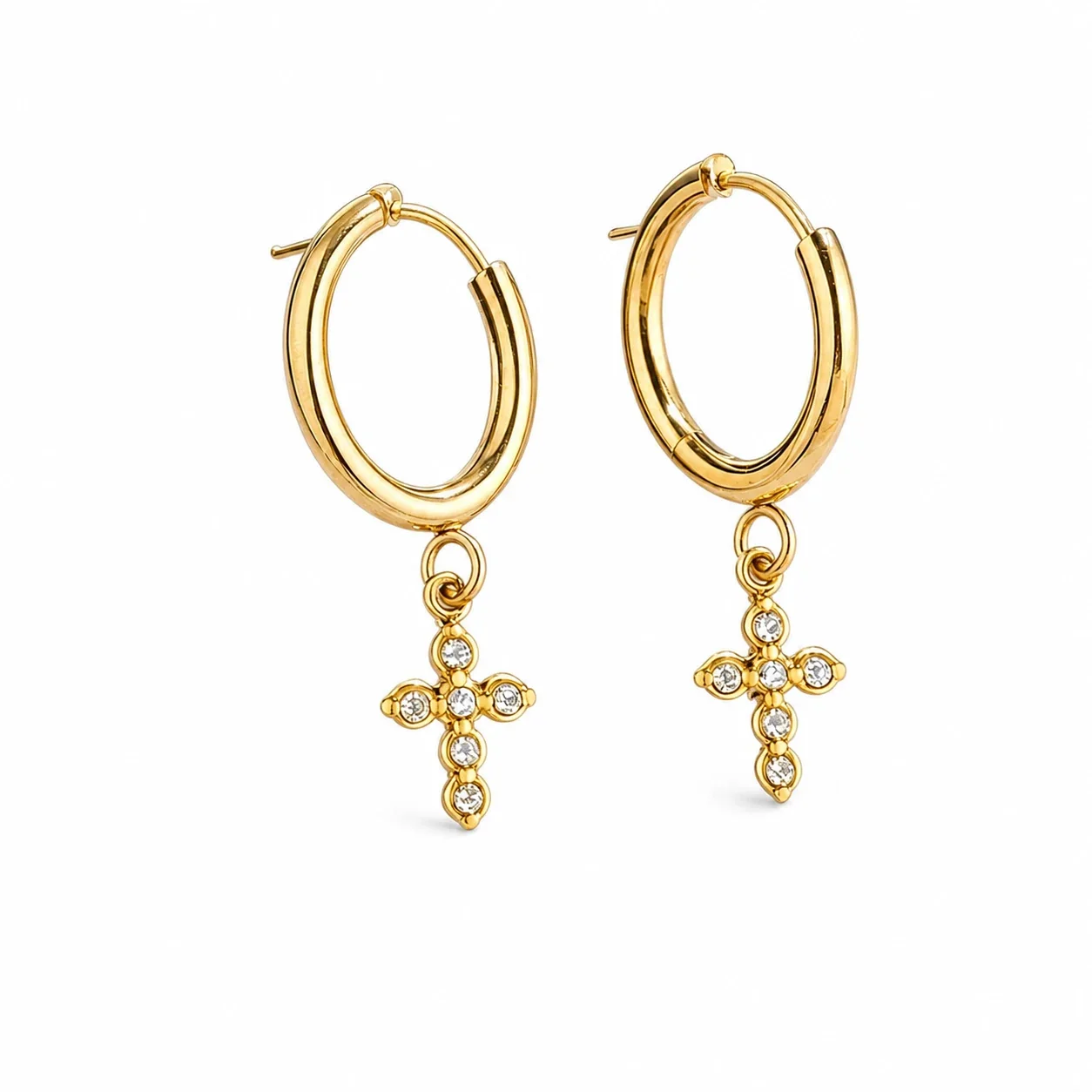 Polished 316 Stainless Steel Lock CZ Hoop Earrings