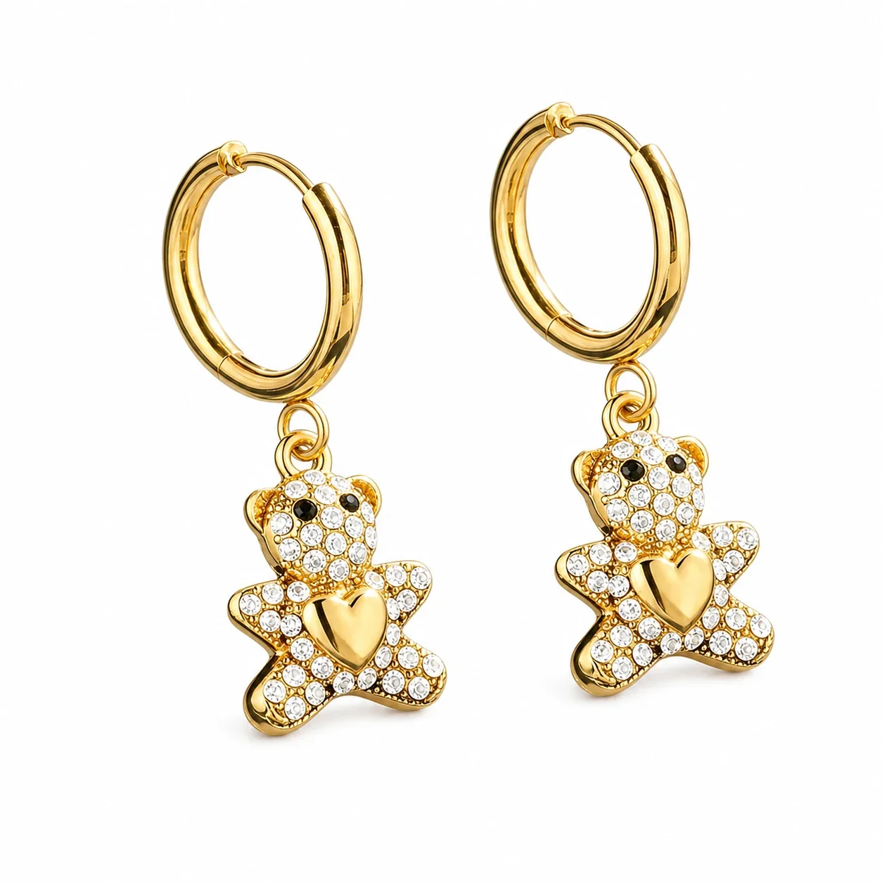 Polished 316 Stainless Steel Lock CZ Hoop Earrings