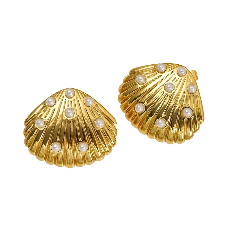 Radiant 18K Gold-Plated Shell Bow Flower Stud Earrings