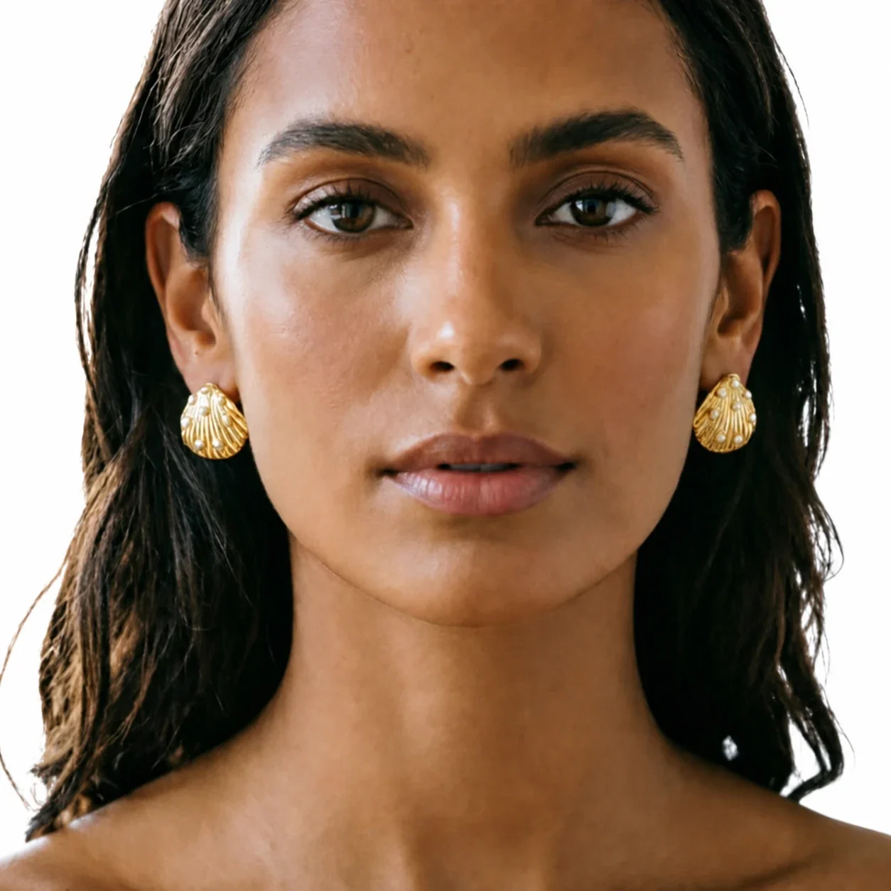 Radiant 18K Gold-Plated Shell Bow Flower Stud Earrings