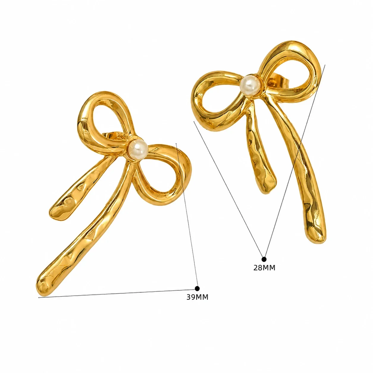 Radiant 18K Gold-Plated Shell Bow Flower Stud Earrings - Gold Shell