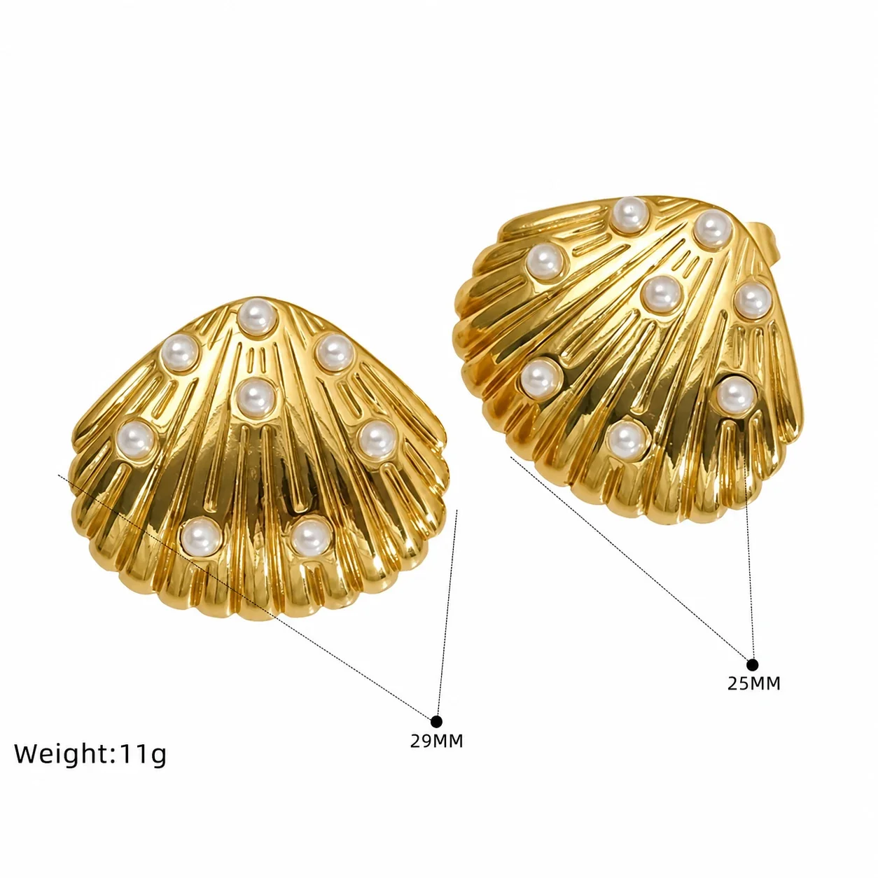 Radiant 18K Gold-Plated Shell Bow Flower Stud Earrings - Gold Bow